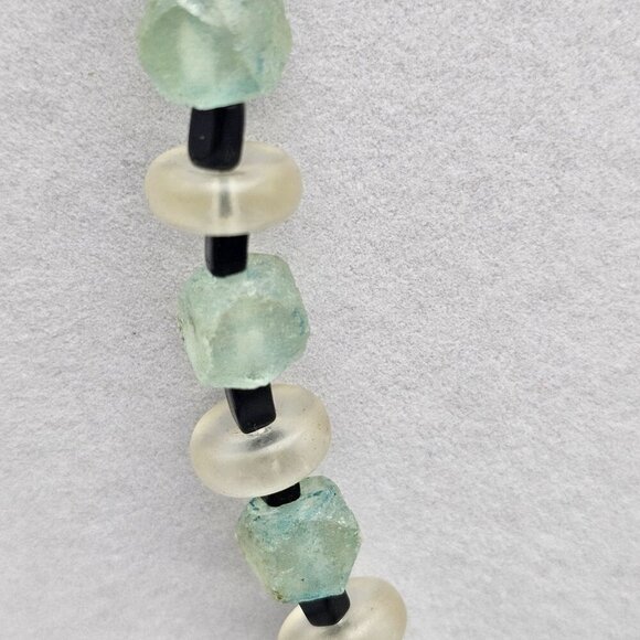 Handcrafted Recycled Green Glass Black Bead Necklace With Toggle Clasp - Picture 3 of 6